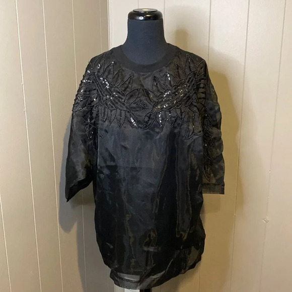NWT ASOS Unisex Small Oversized Beaded Floral Tool Overlap Short Sleeve - Picture 1 of 7